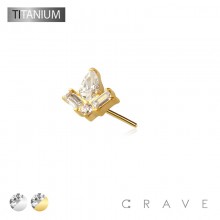 IMPLANT GRADE TITANIUM THREADLESS PUSH IN BAGUETTE TEAR DROP BEZEL CZ TOP PART